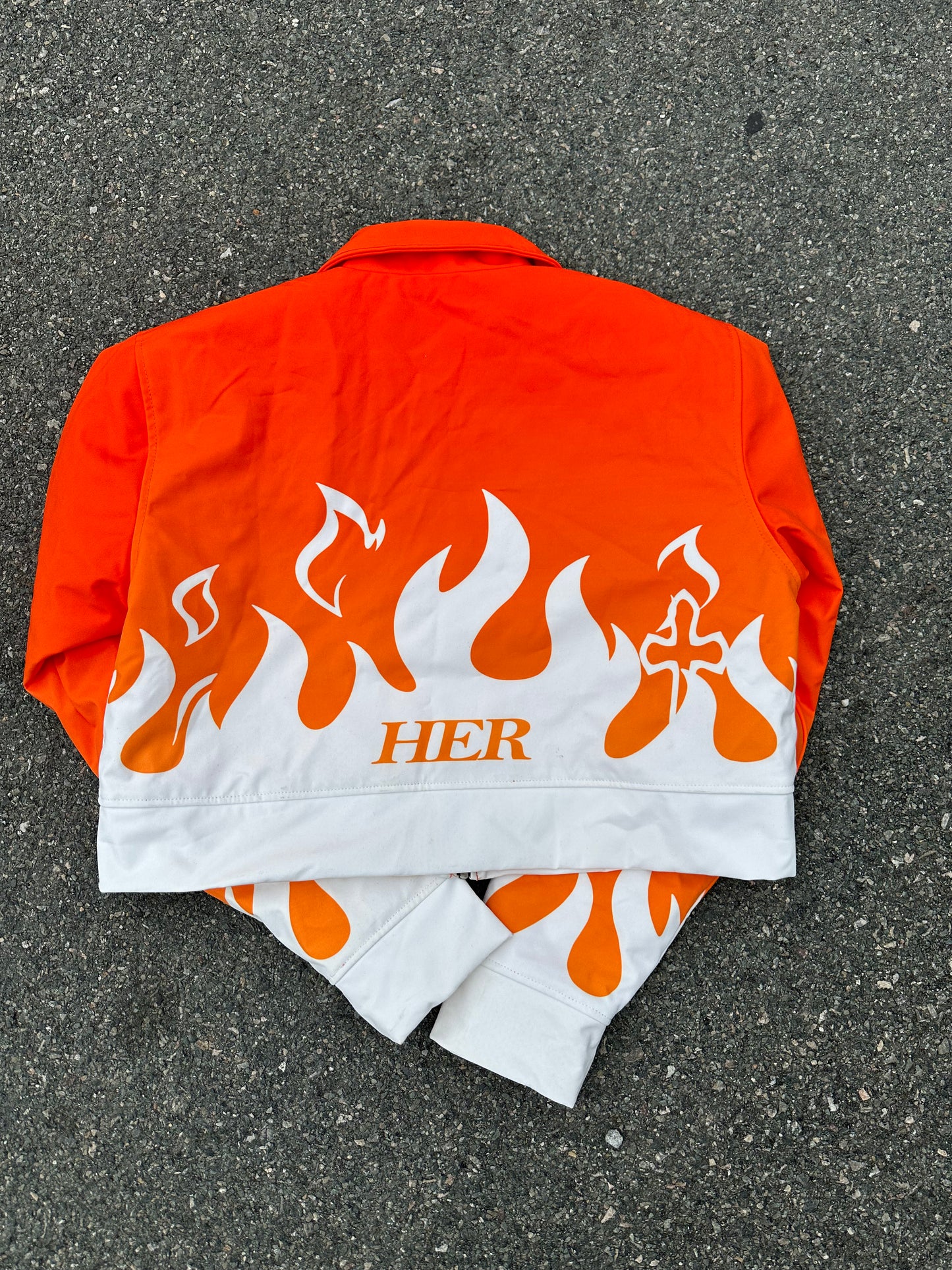 Women’s ORNG/WHT flame collar jacket