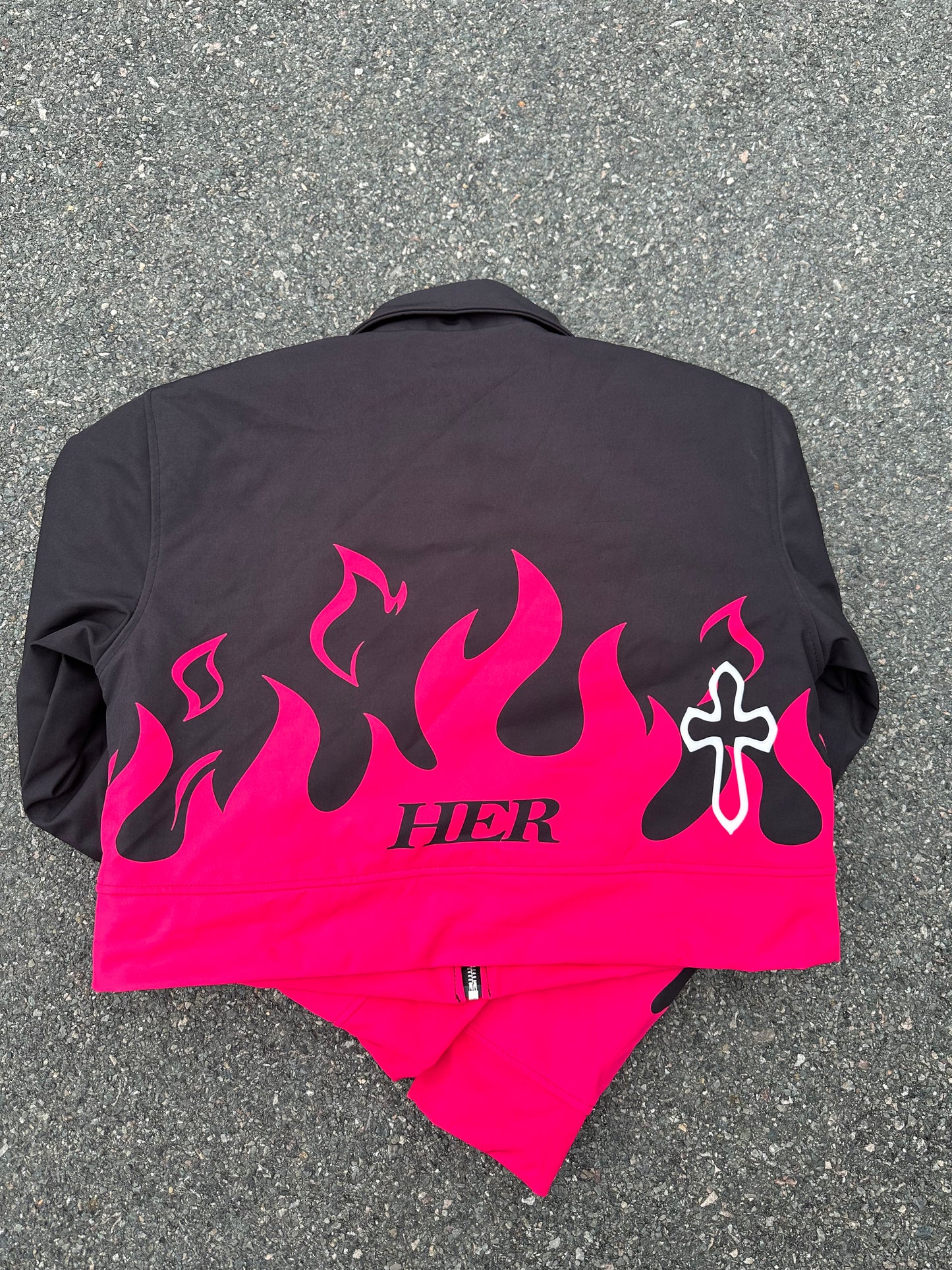 Women’s PNK/BLK flame collar jacket