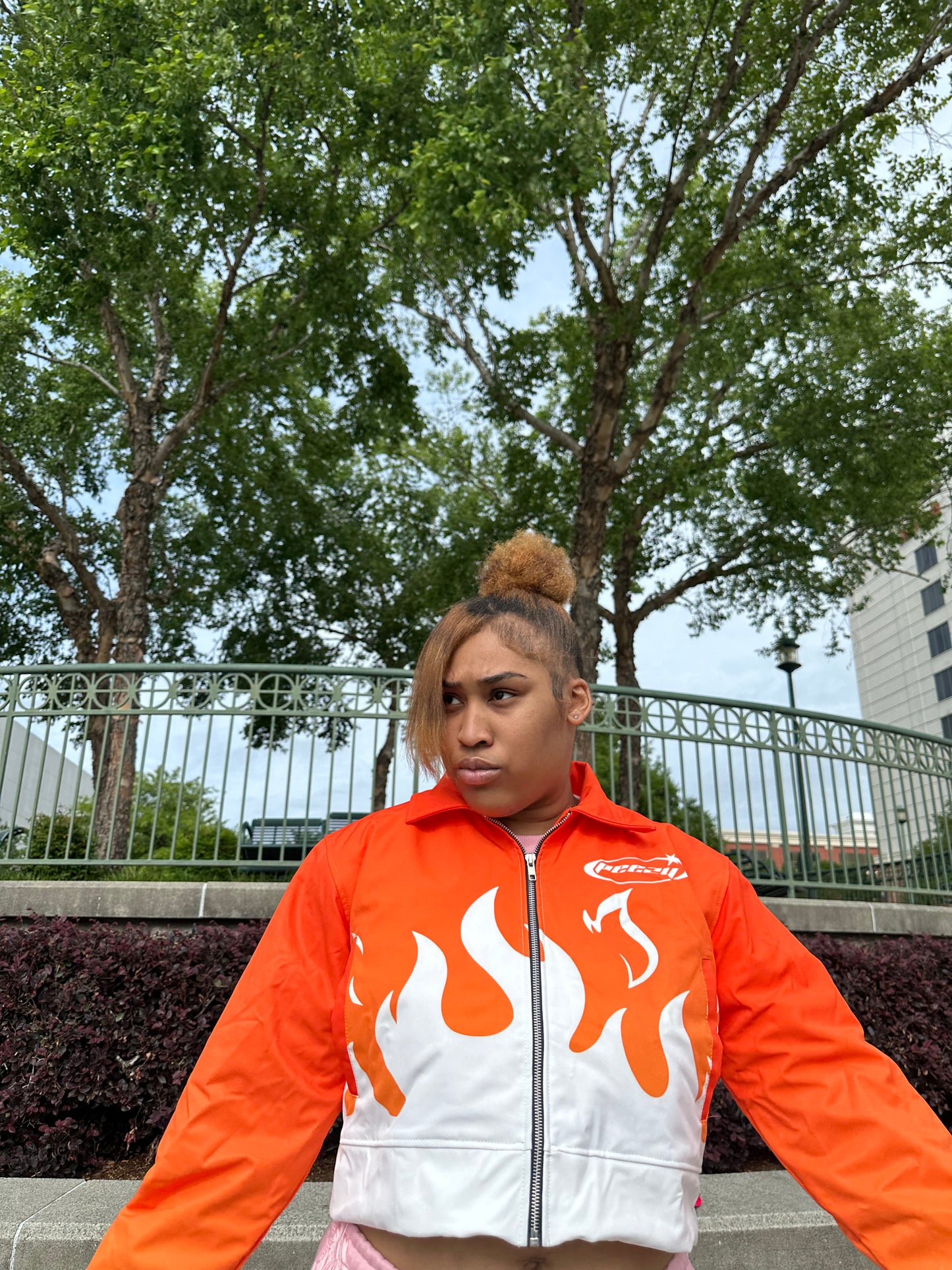 Women’s ORNG/WHT flame collar jacket