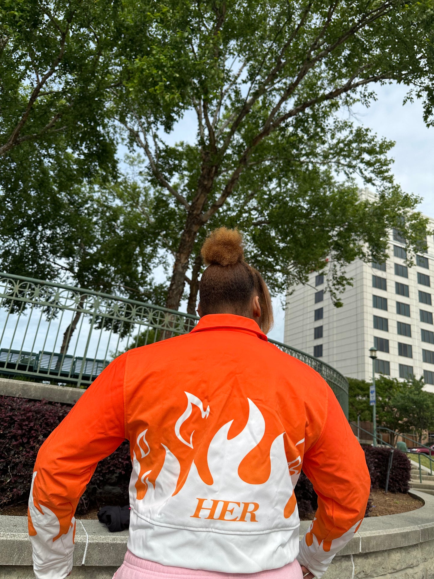 Women’s ORNG/WHT flame collar jacket