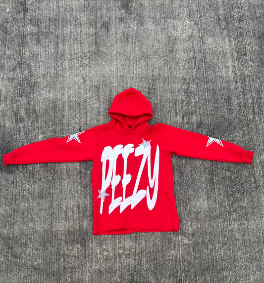 Red 'PEEZY' Hoodie (Photo Reflective Stars)