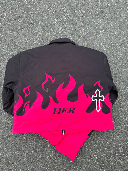 Women’s PNK/BLK flame collar jacket