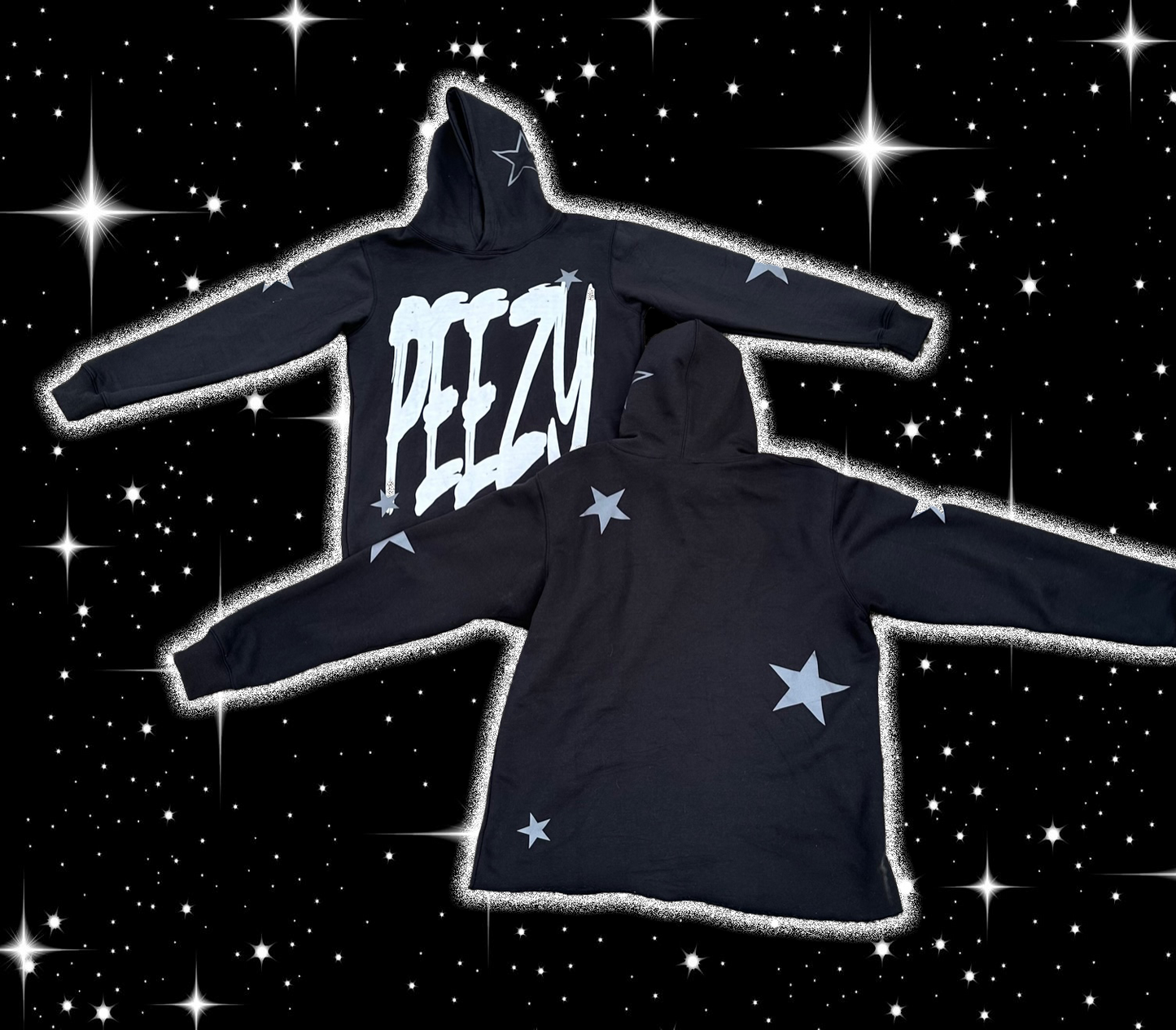 Black 'PEEZY' Hoodie (Photo Reflective Stars)