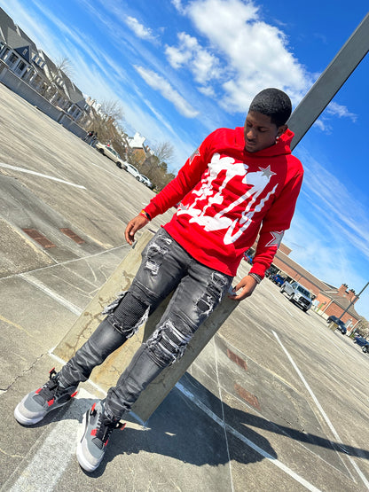 Red 'PEEZY' Hoodie (Photo Reflective Stars)