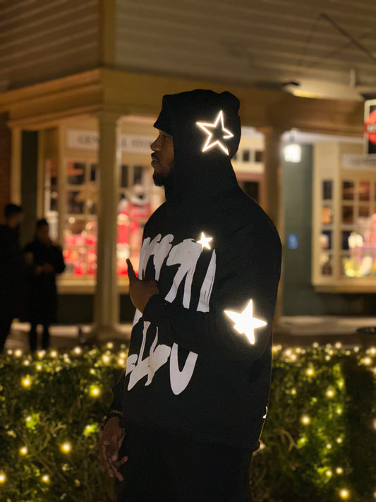 Black 'PEEZY' Hoodie (Photo Reflective Stars)