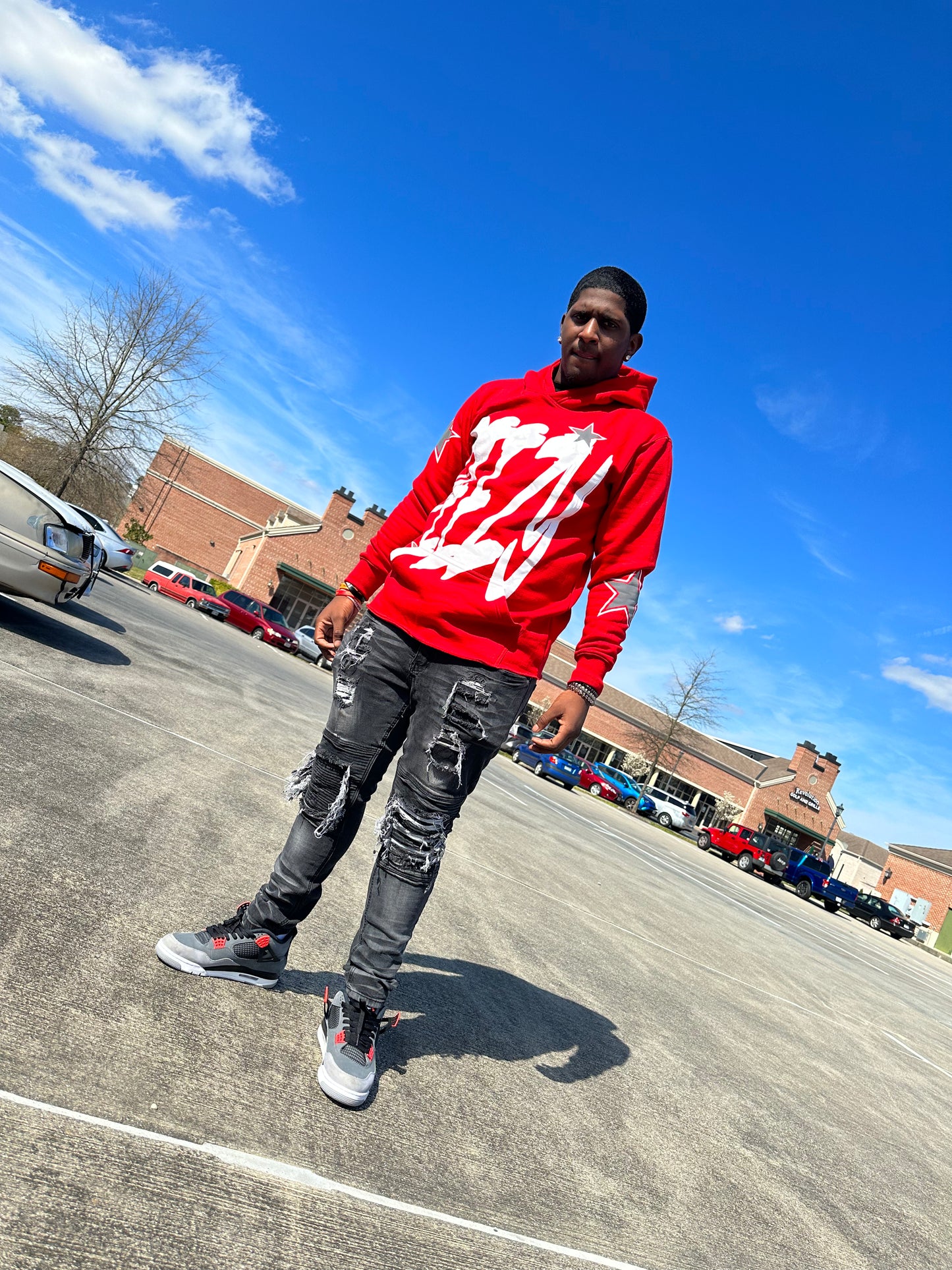 Red 'PEEZY' Hoodie (Photo Reflective Stars)