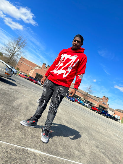 Red 'PEEZY' Hoodie (Photo Reflective Stars)